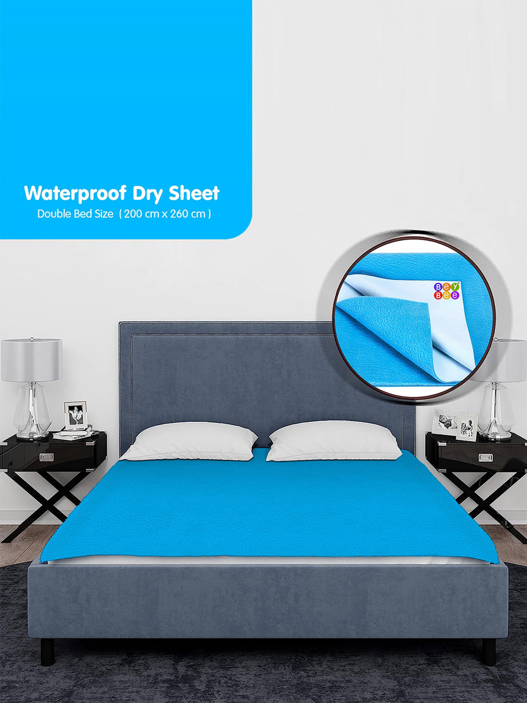 BeyBee Kids Blue Cotton Large Mattress Protector