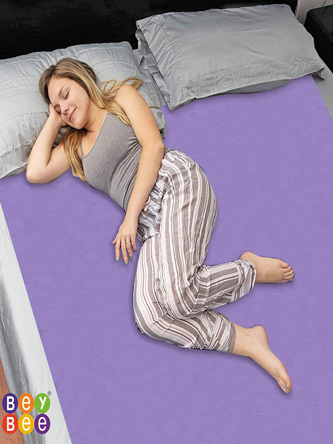 BeyBee Kid Purple Cotton Breathable Reusable Mattress Protector
