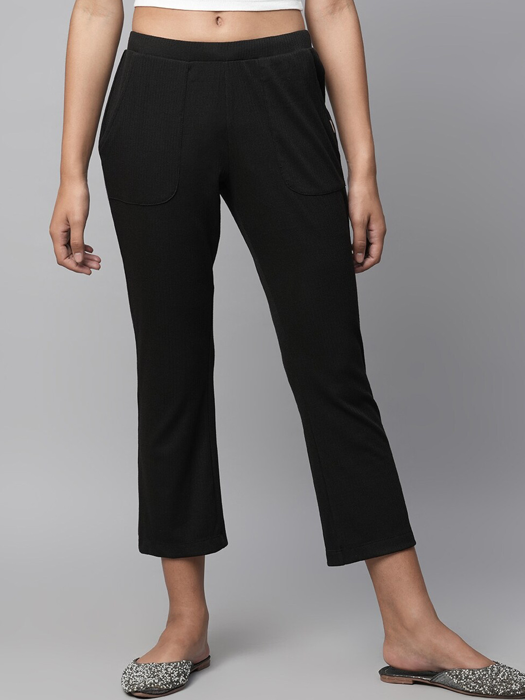 Chemistry Ribbed Knit Slim Fit Smart Easy Wash Cropped Trouser