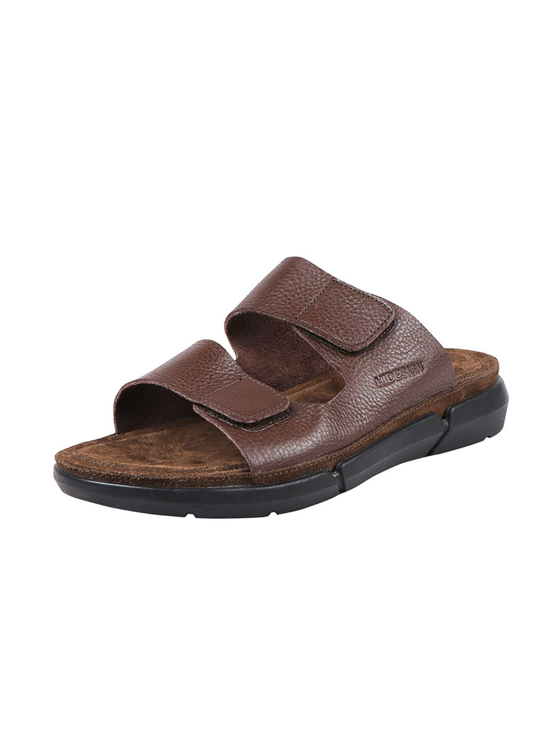Hidesign Men Brown & Black Leather Comfort Sandals