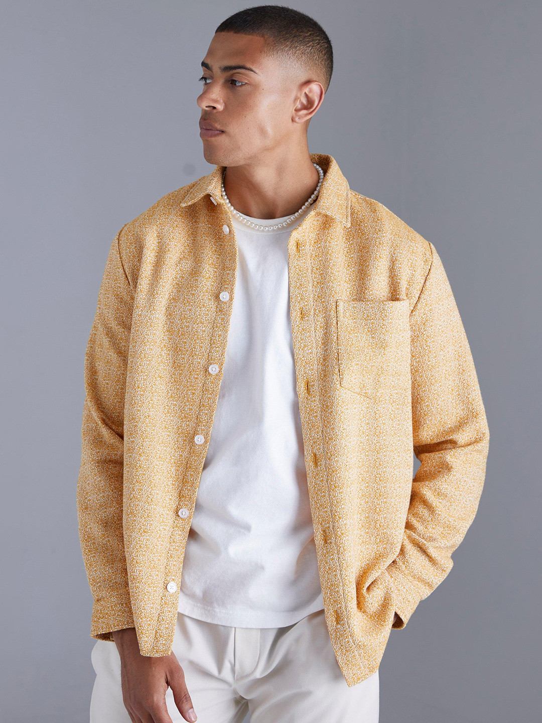 boohooMAN Regular Fit Boucle Textured Shacket