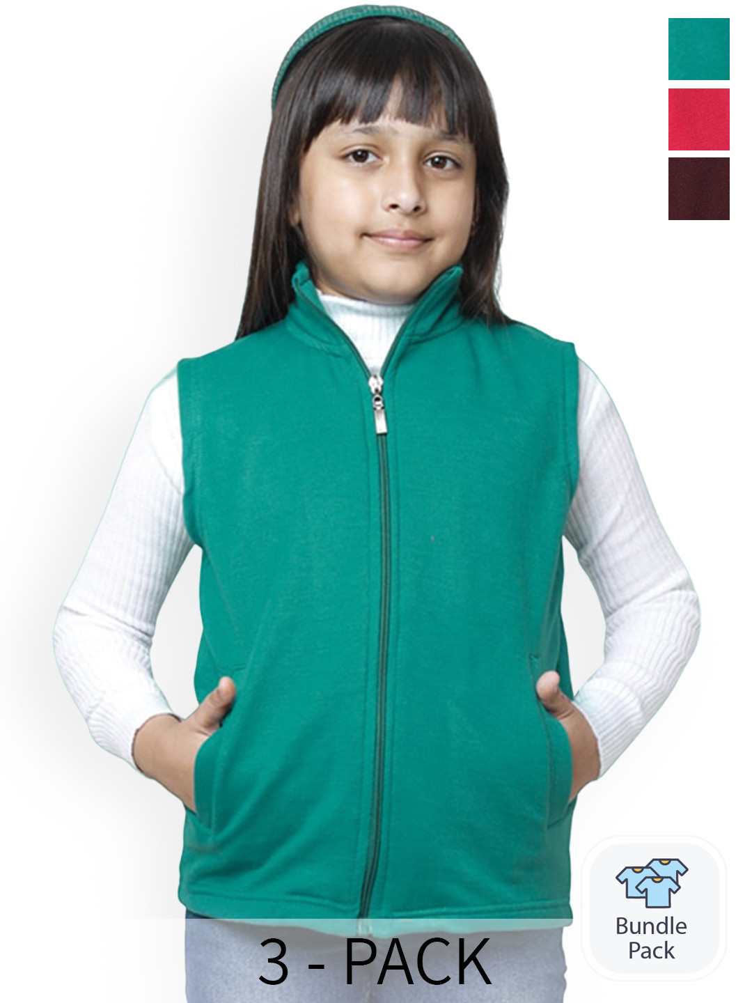 BAESD Girls Pack Of 3 Mock Collar Lightweight Crop Bomber