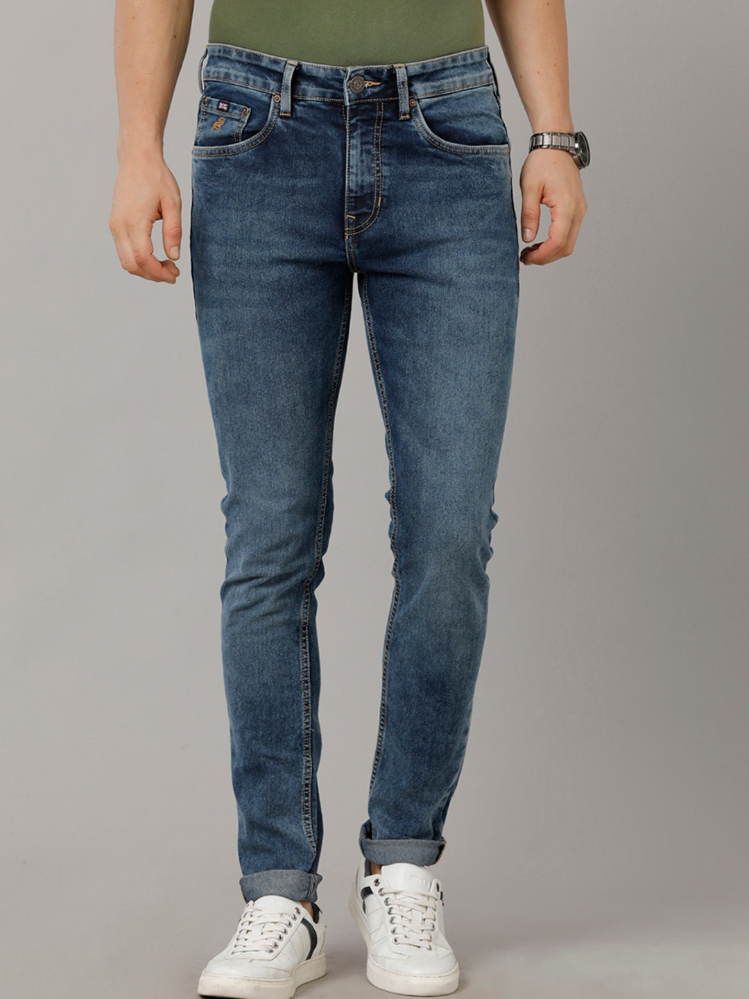 Double Two Men Clean Look Lean Mid-Rise Slim Fit Heavy Fade Stretchable Jeans