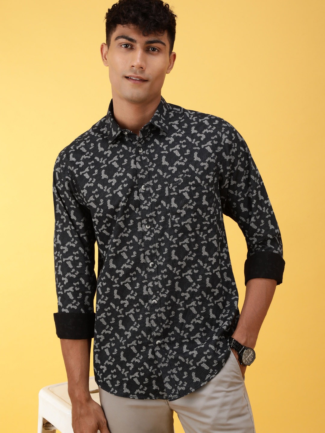 Crocodile Indian Slim Printed Cotton Casual Shirt