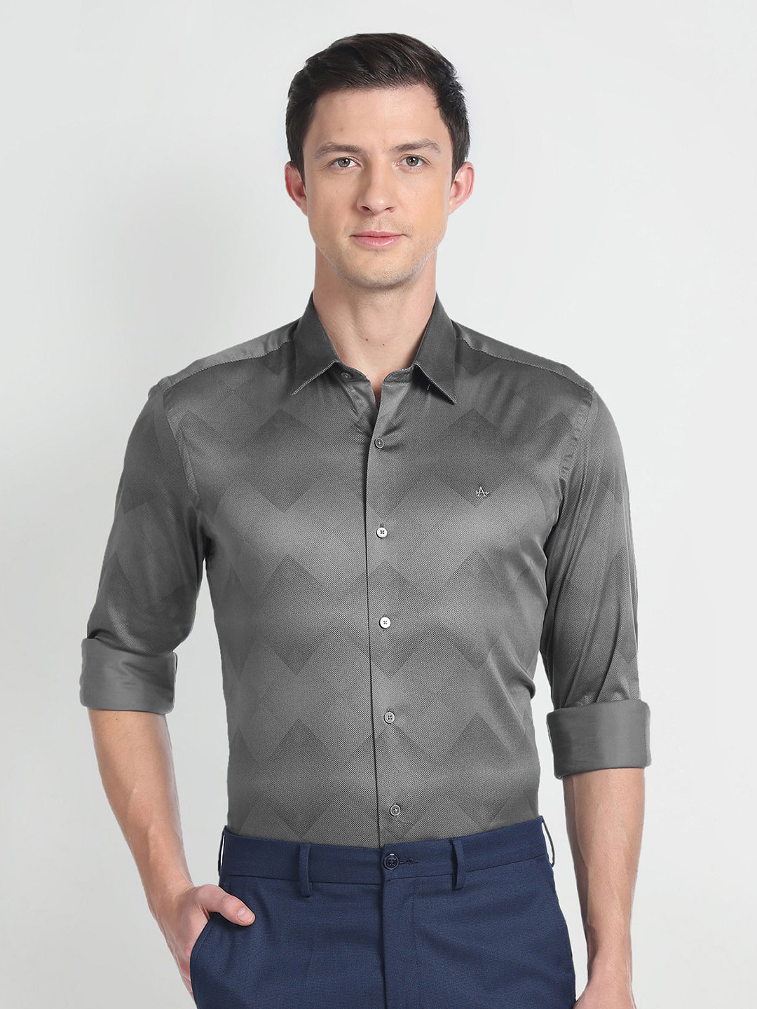 Arrow New York Geometric Self Design Slim Fit Formal Shirt