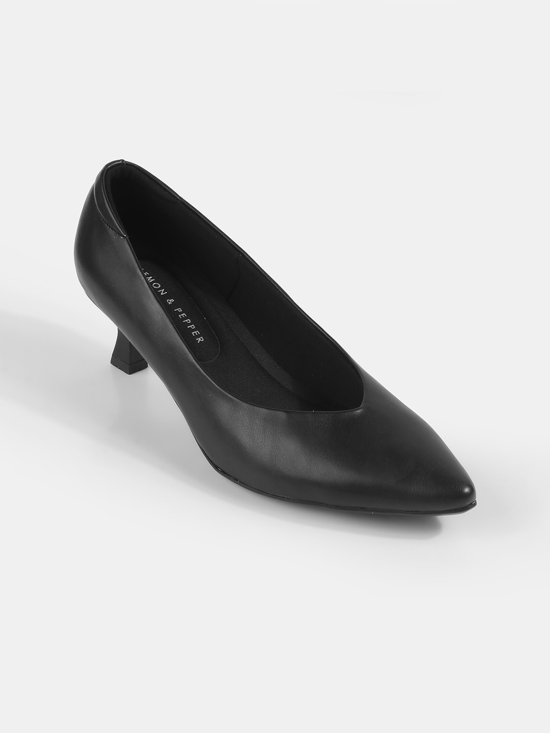 LEMON & PEPPER Pointed Toe Work Kitten Pumps