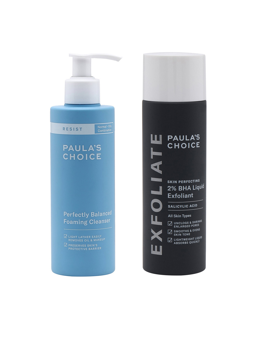 Paulas Choice Set of 2% BHA Skin Perfecting Exfoliant 30ml & Foaming Cleanser 30ml