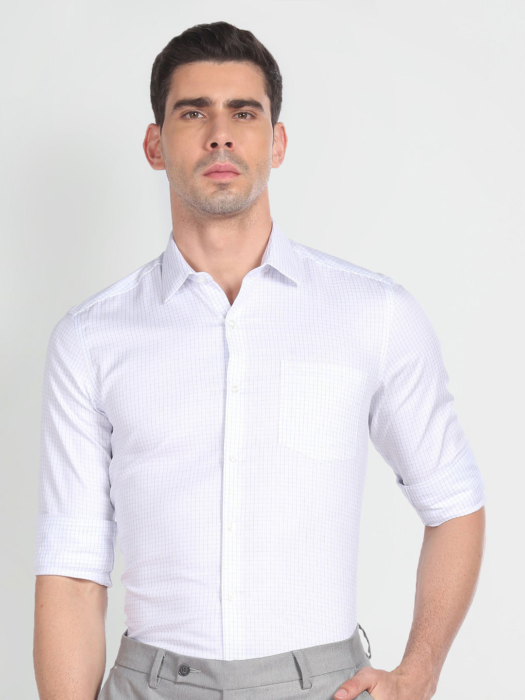 Arrow Grid Tattersall Checks Checked Slim Fit Pure Cotton Formal Shirt