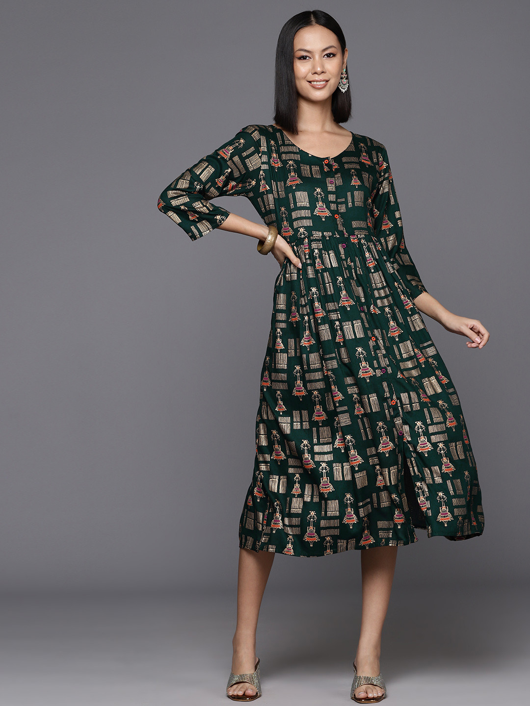 Varanga Tribal Print A-Line Midi Dress