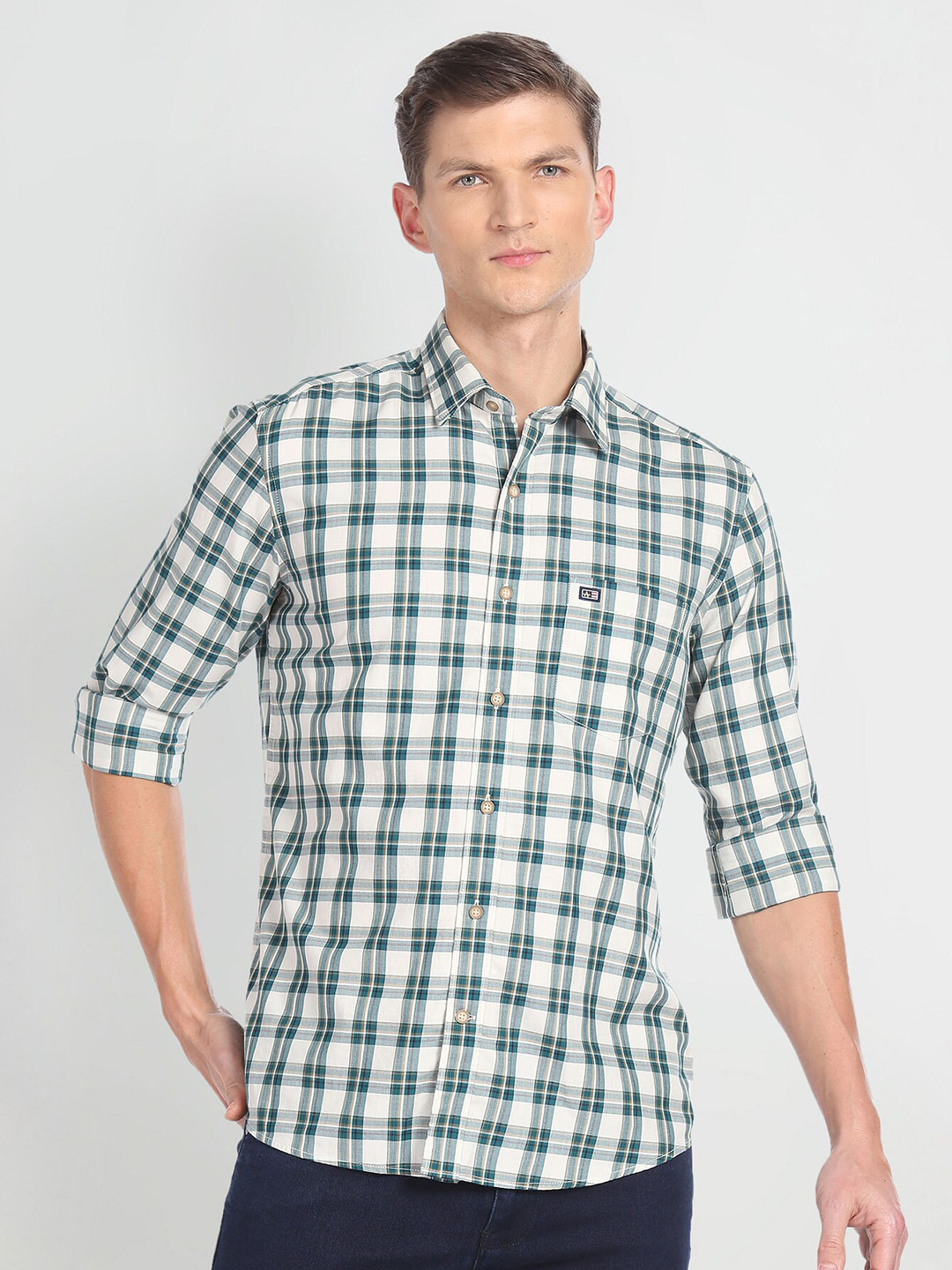 Arrow Sport Slim Fit Tartan Checks Opaque Twill Pure Cotton Casual Shirt