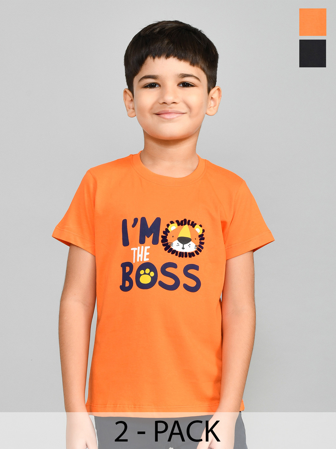 Lux Cozi Boys Pack Of 2 Typography Printed Round Neck T-Shirt