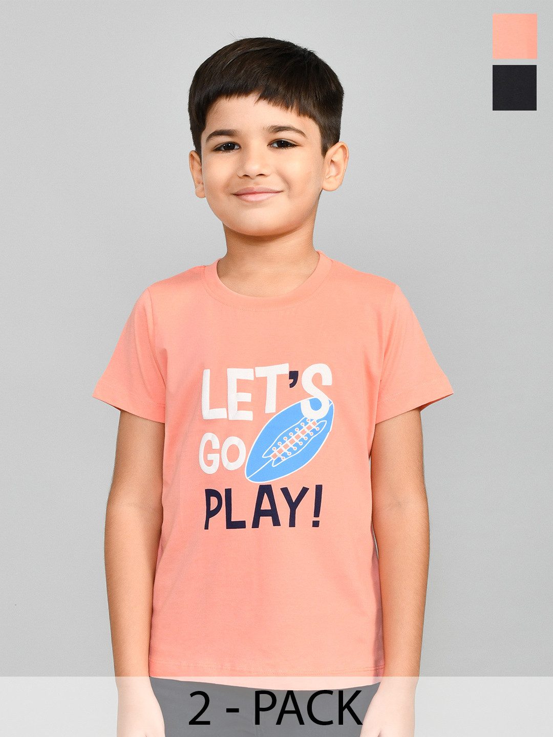 Lux Cozi Boys Pack Of 2 Typography Printed Pure Cotton T-shirt
