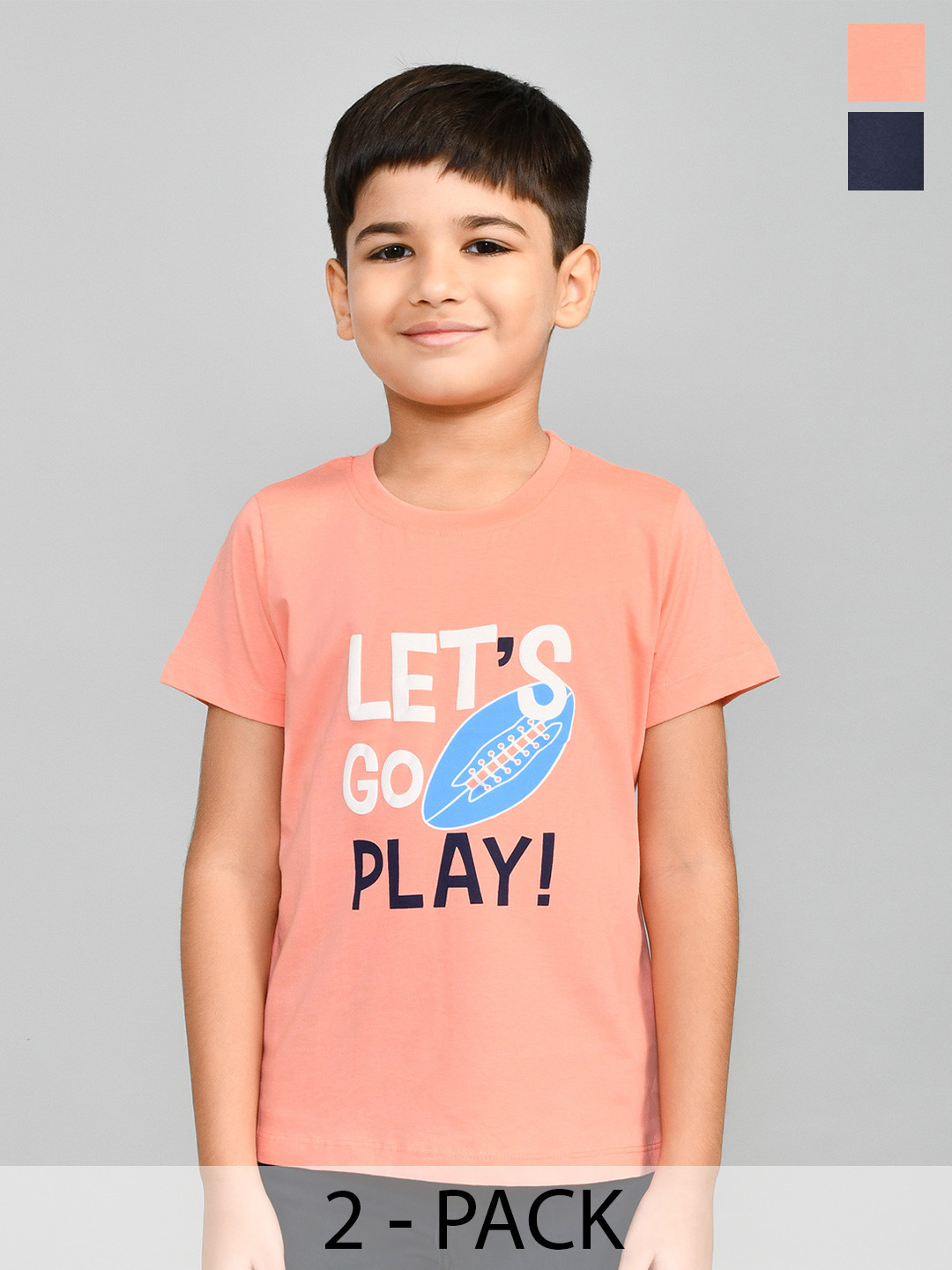 Lux Cozi Boys Pack Of 2 Typography Printed Pure Cotton T-shirt