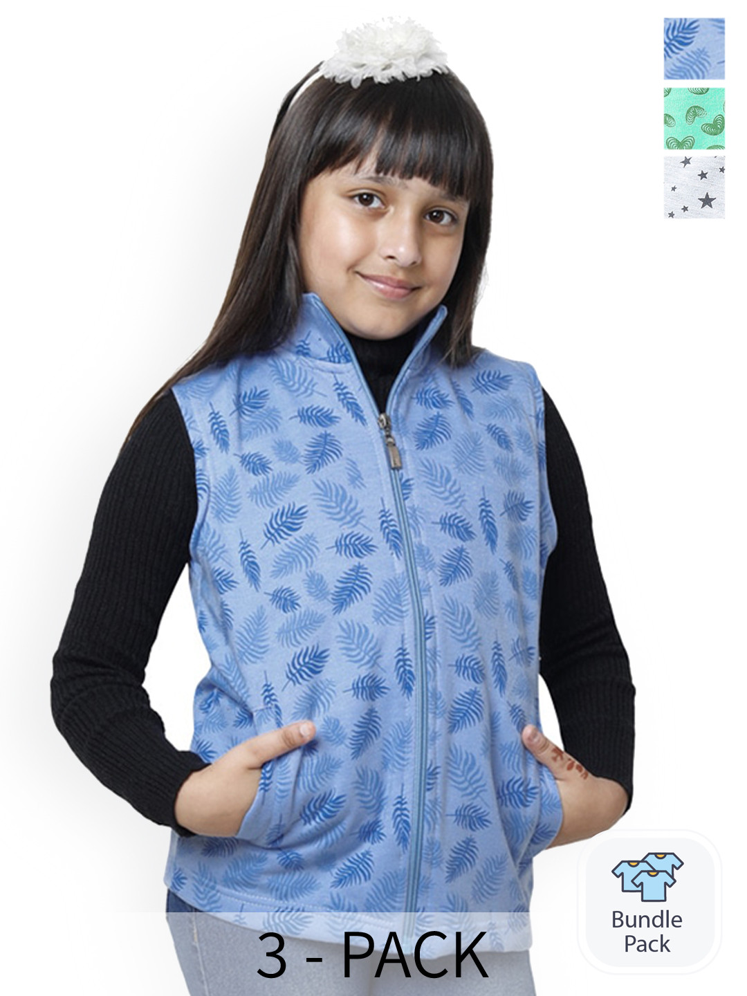 BAESD Pack Of 3 Girls Conversational Printed Fleece Lightweight Bomber Jackets