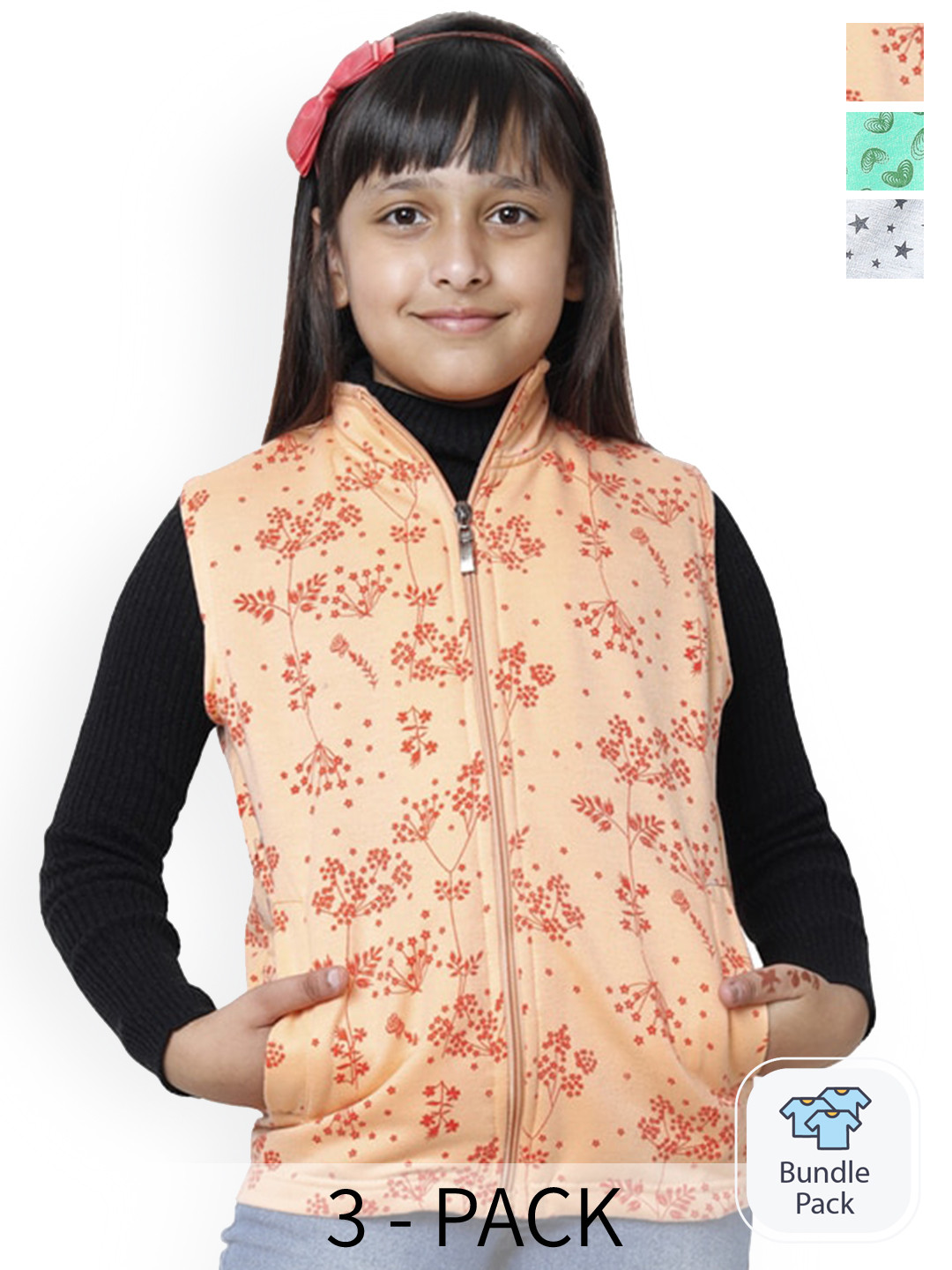 BAESD Pack Of 3 Girls Floral Printed Fleece Lightweight Bomber Jackets