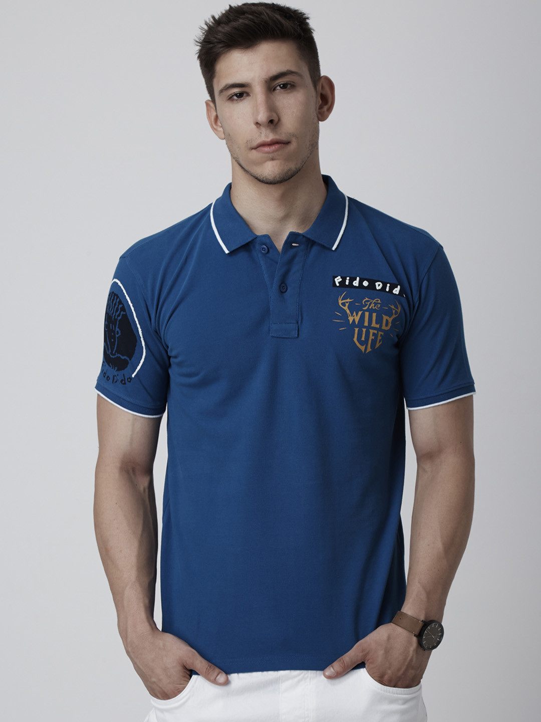 YAK YAK Men Blue Printed Polo Collar T-shirt