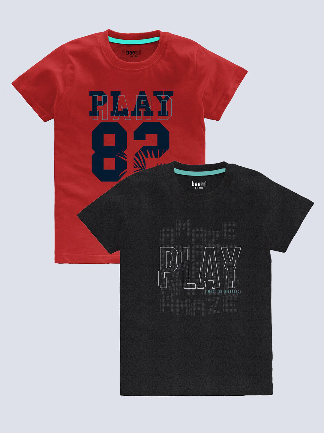 BAESD Boys Pack Of 2 Typography Printed T-shirts