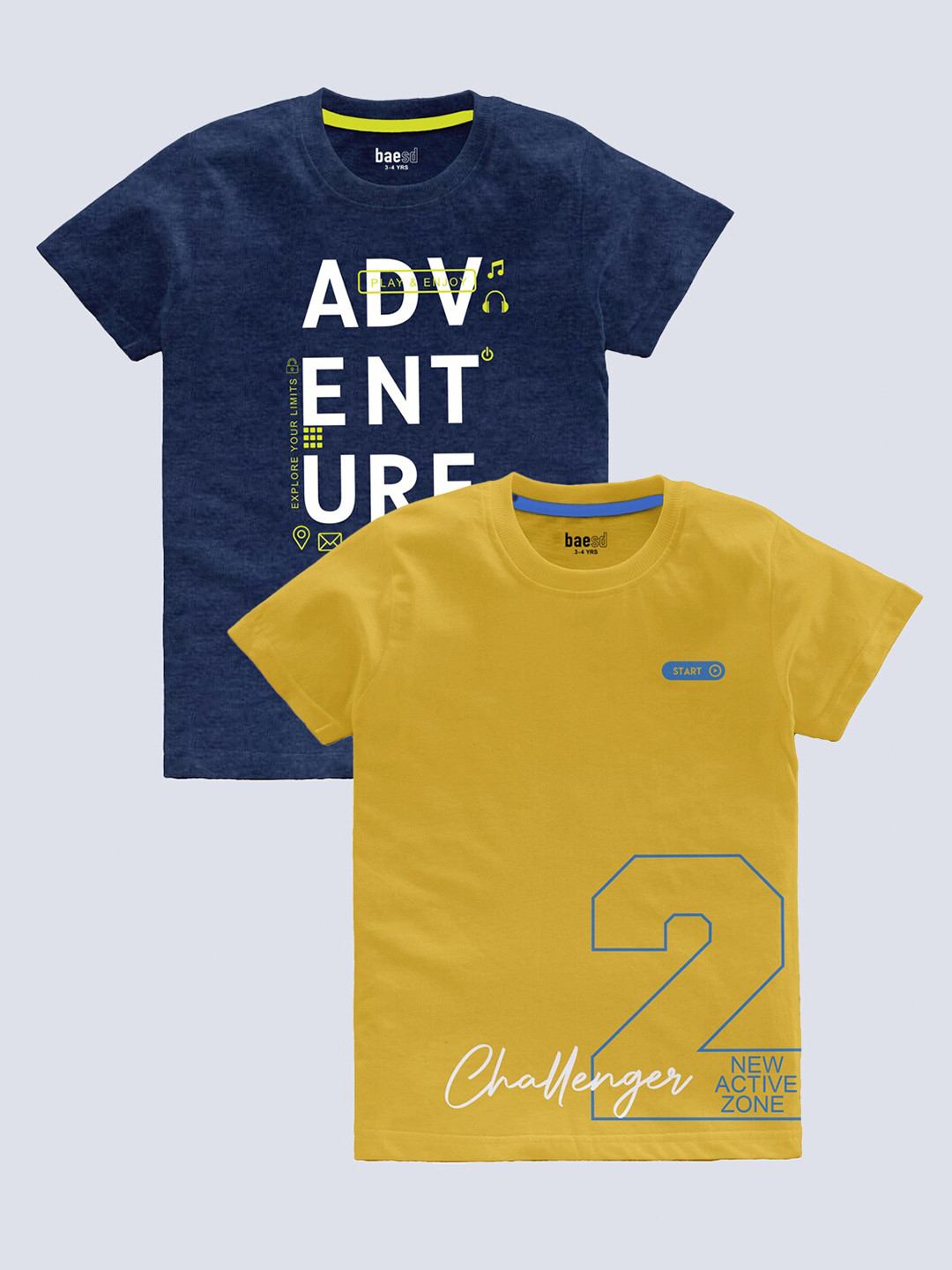 BAESD Boys Pack Of 2 Typography Printed T-shirt