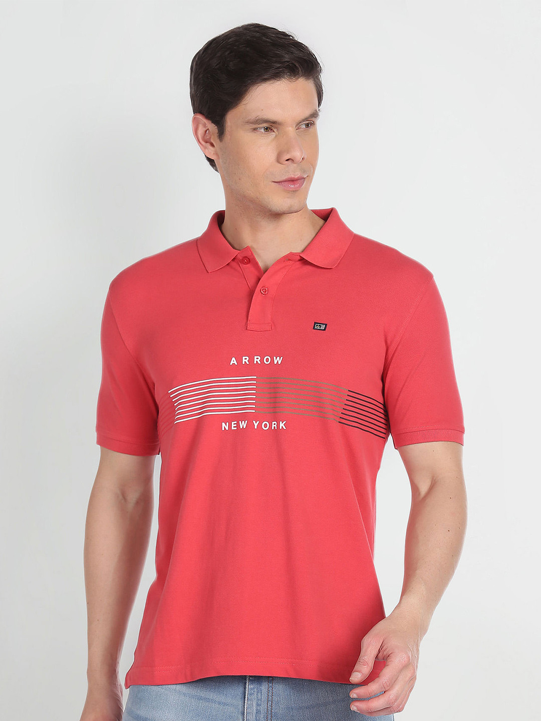 Arrow Sport Typography Polo Collar Pure Cotton T-shirt