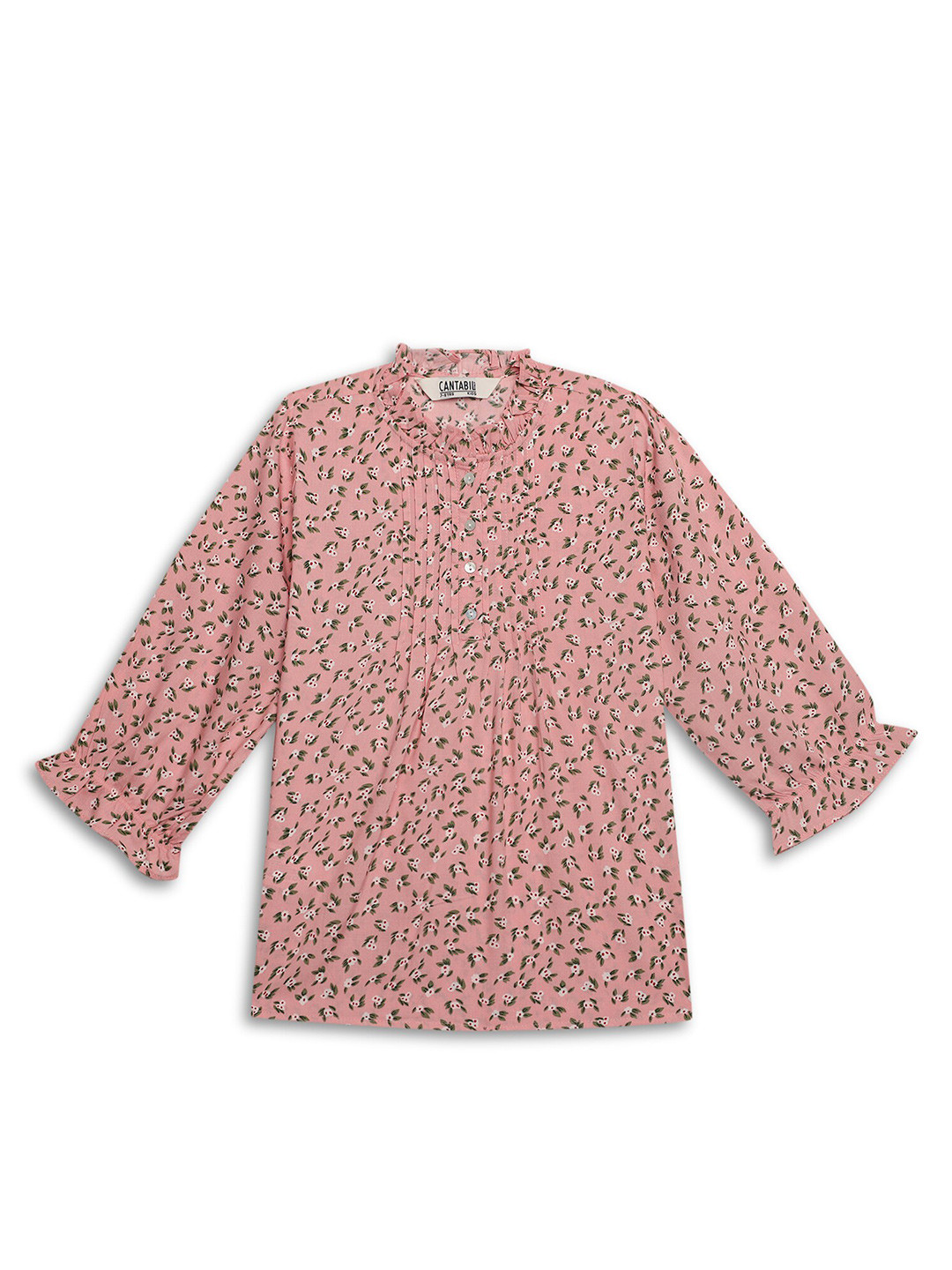 Cantabil Girls Floral Printed Mandarin Collar Top