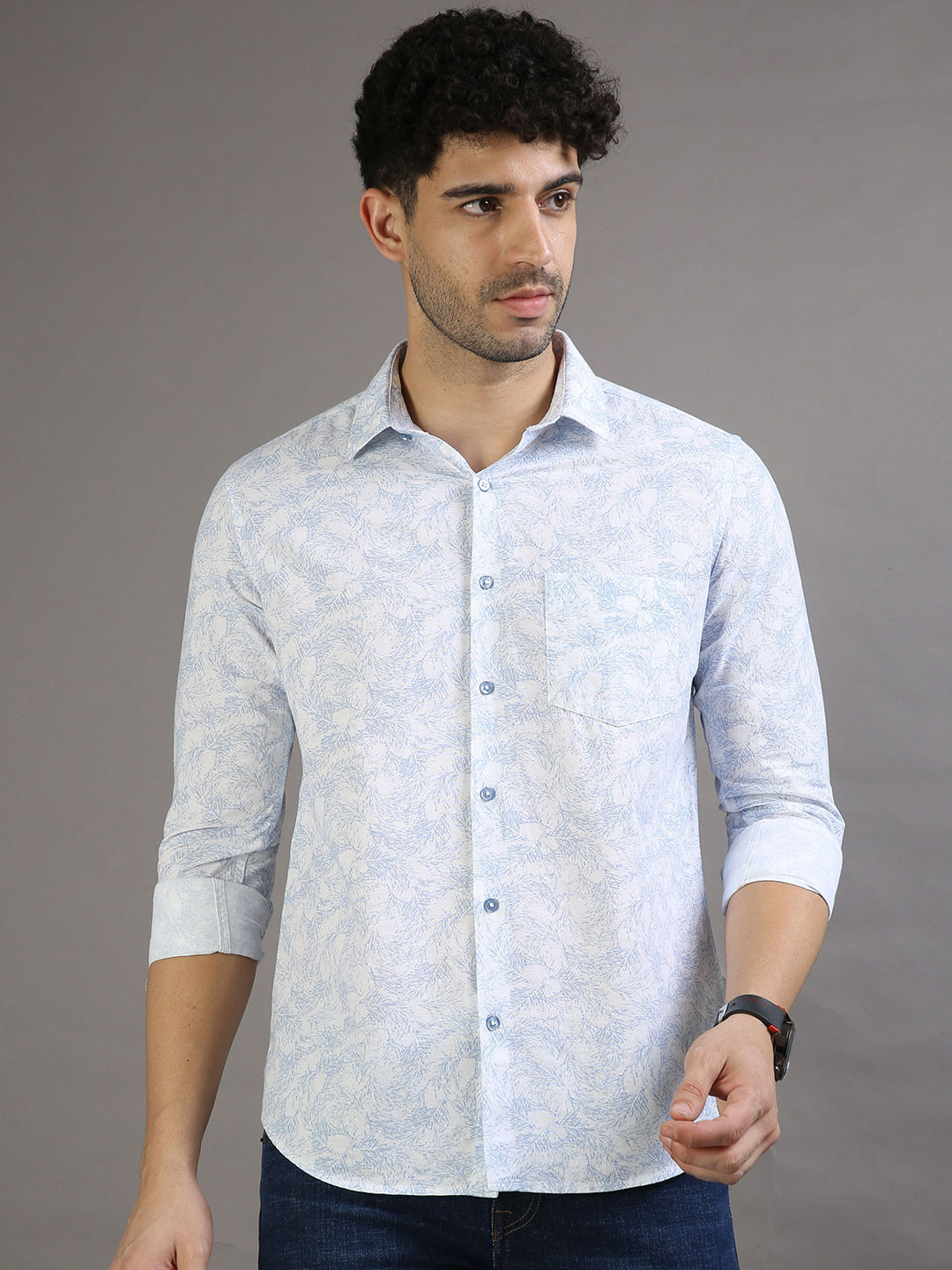 Bushirt Classic Floral Printed Oxford Pure Cotton Casual Shirt