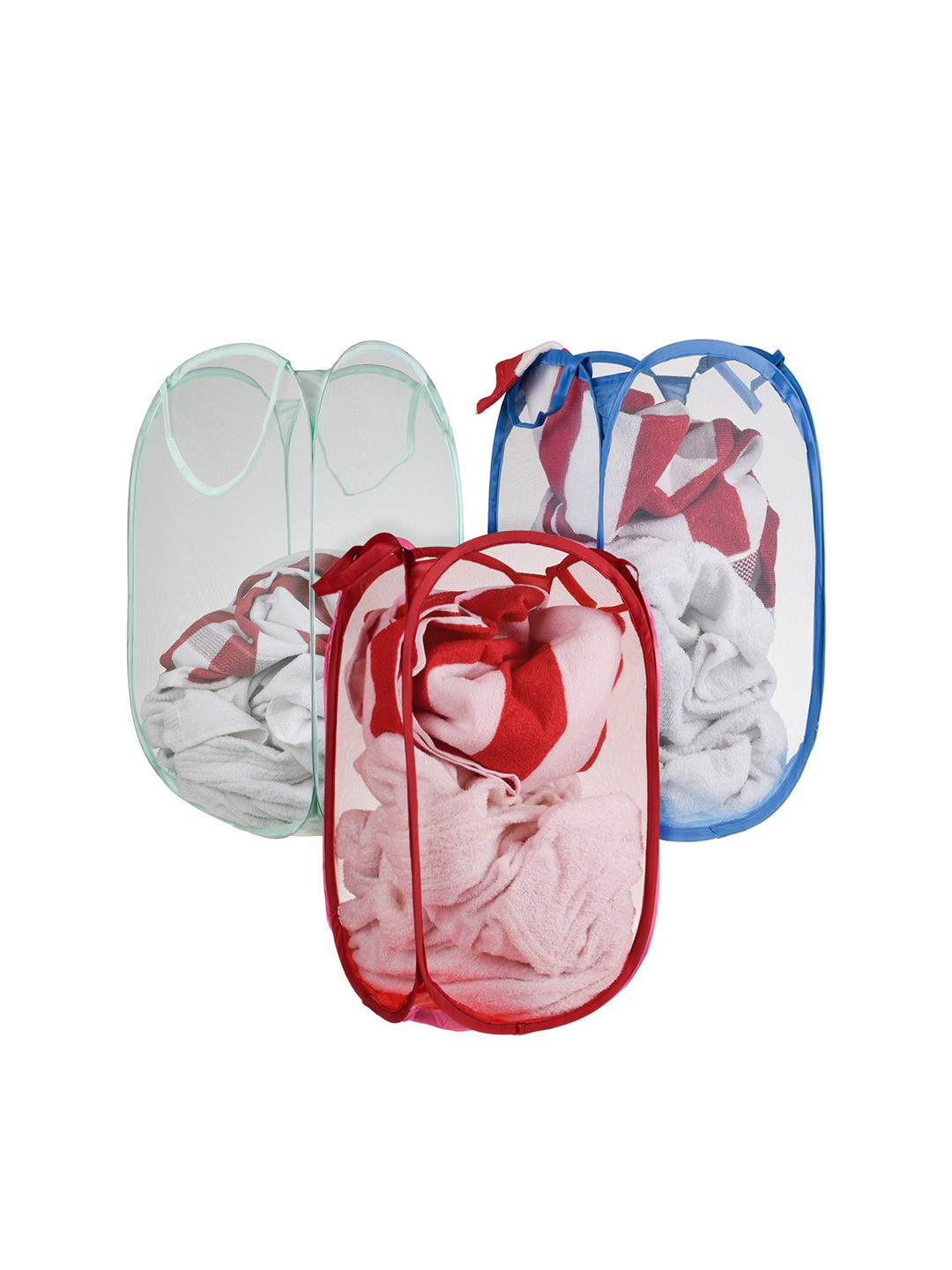 Kuber Industries Red & Blue 3-Pieces Foldable Laundry Bags