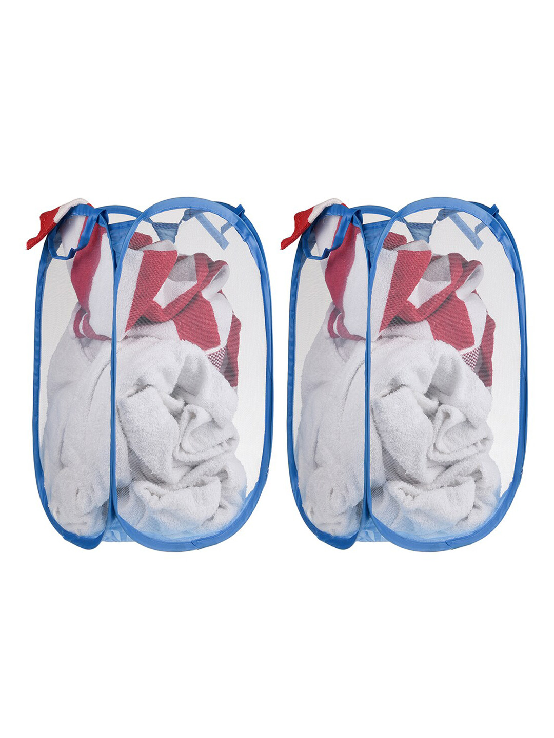 Kuber Industries 2 Pc Blue Nylon Net Lightweight & Foldable  Laundry Baskets With Handle