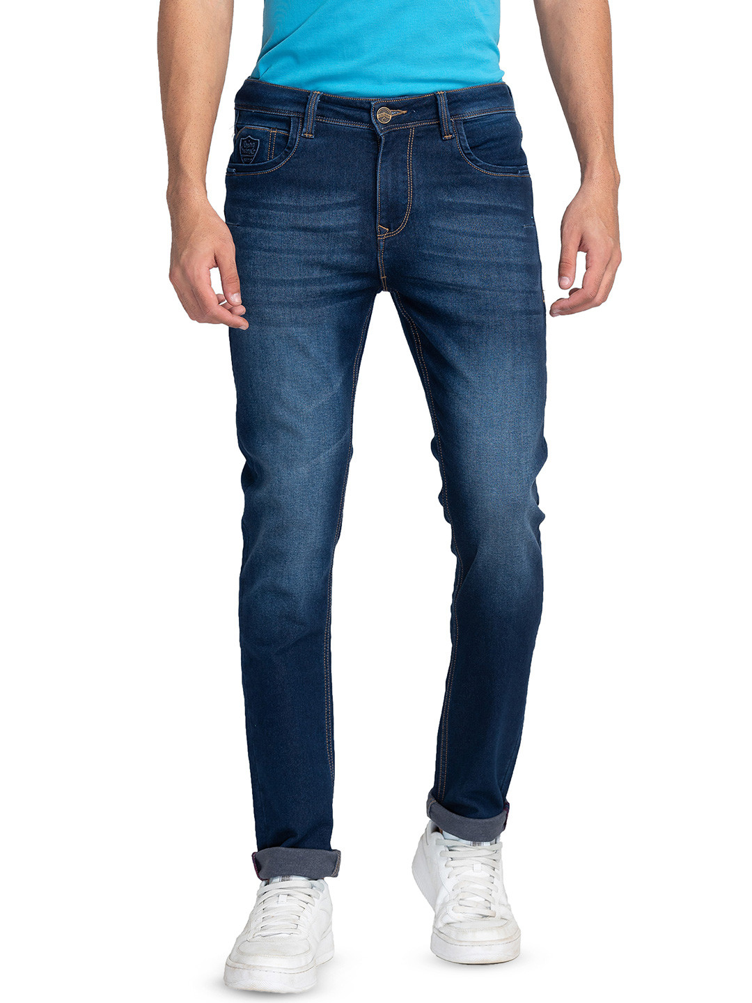 Being Human Men Clean Look Light Fade Whiskers and Chevrons Denim Slim Fit Jeans