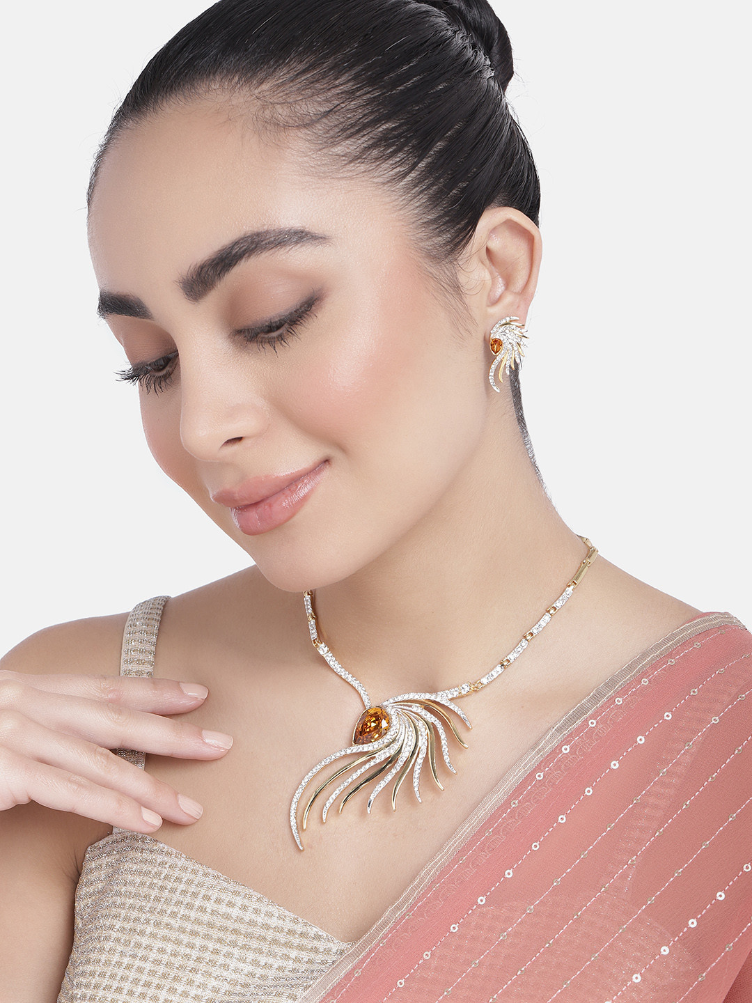 Estele Gold Plated Spike Designer Necklace Set with Crystals for Women