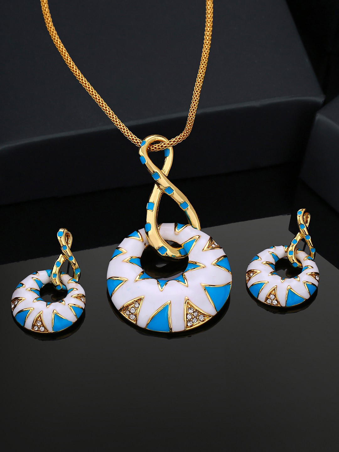 Estele Gold plated Circular Necklace Set with Austrian Crystals & Enamel for Women