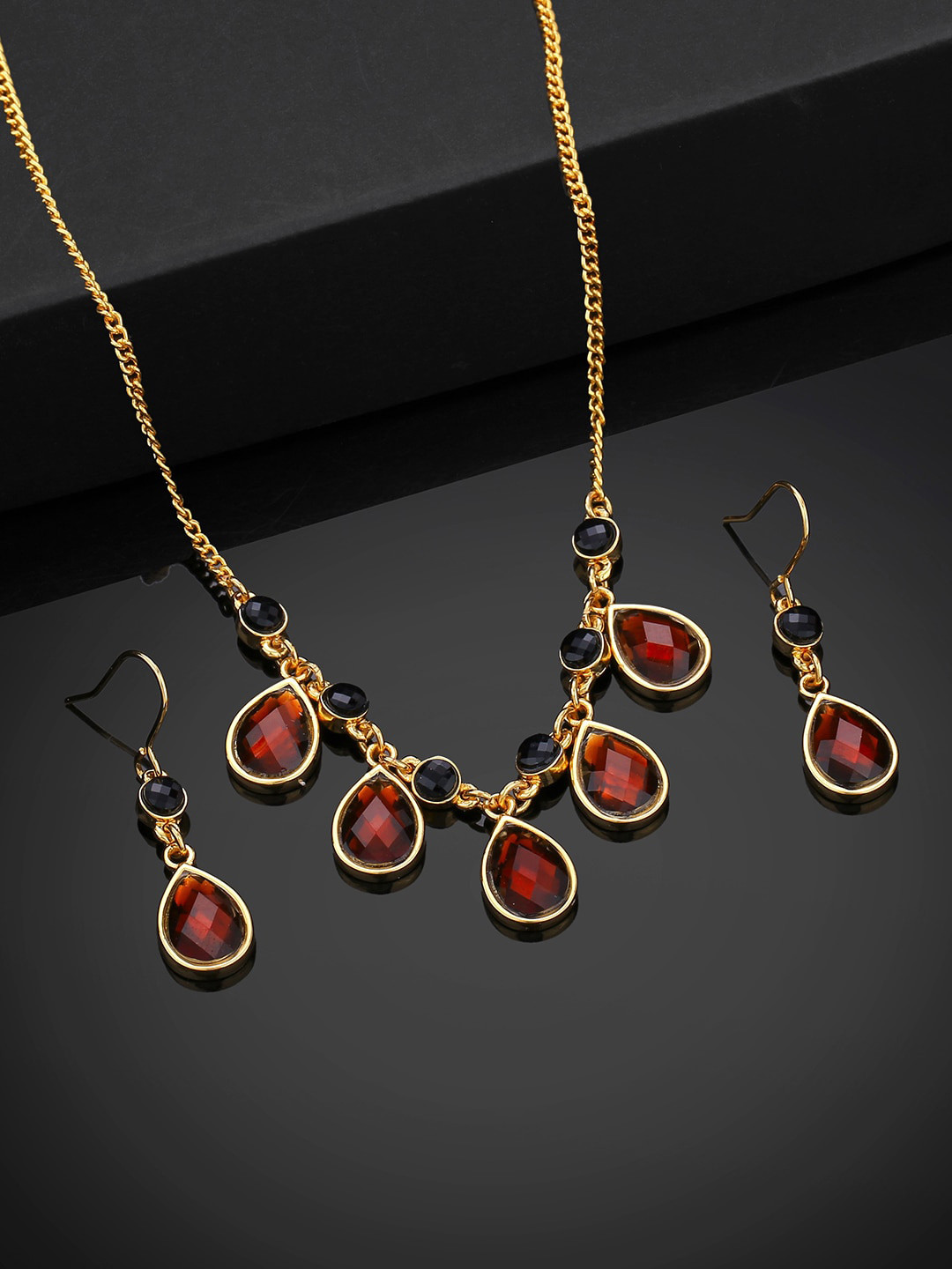 Estele Gold Plated Tear Drop Shaped Necklace Set with Austrian Crystals for Women