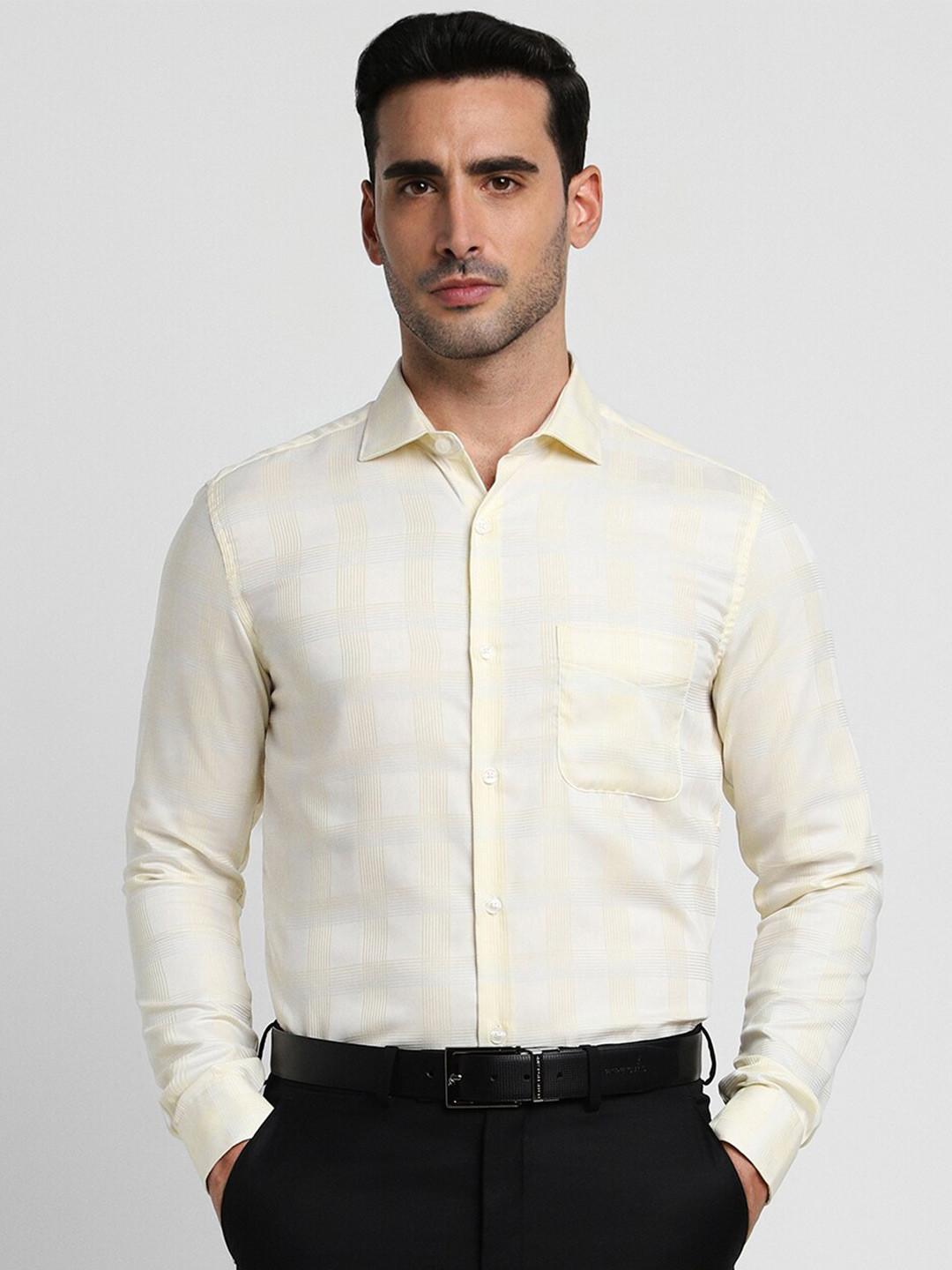 Peter England Elite Slim Fit Tartan Checked Pure Cotton Formal Shirt