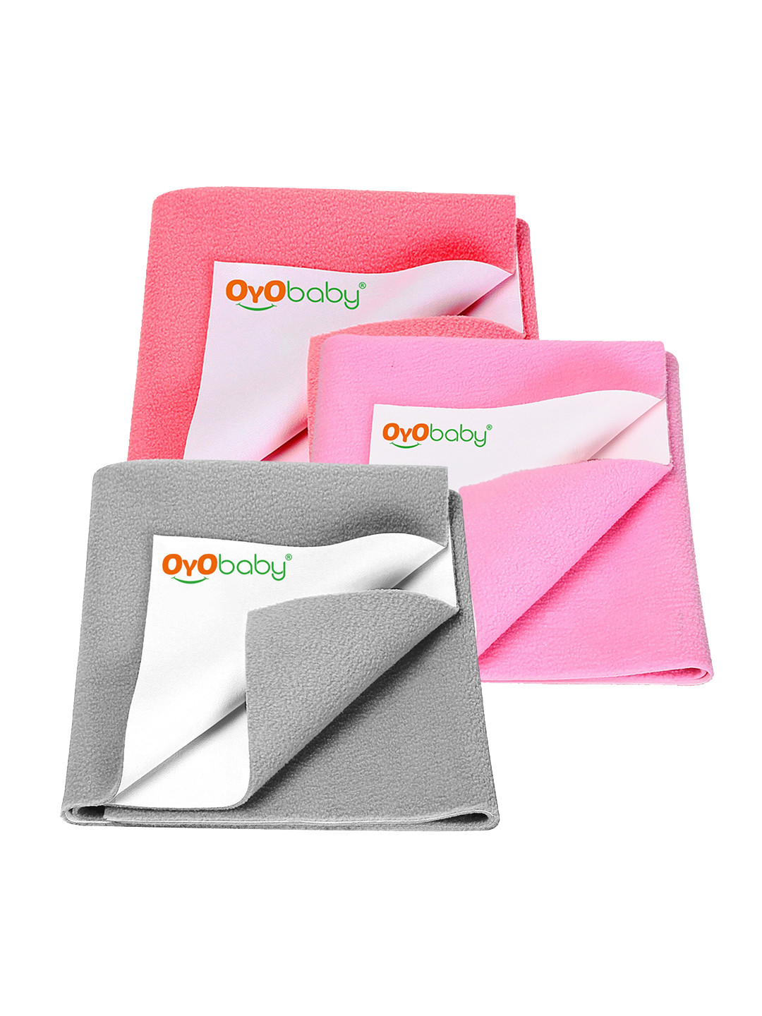 OyO Baby Pack of 3 Salmon Rose, Pink & Grey Dry Sheet Polycotton Mattress Protector