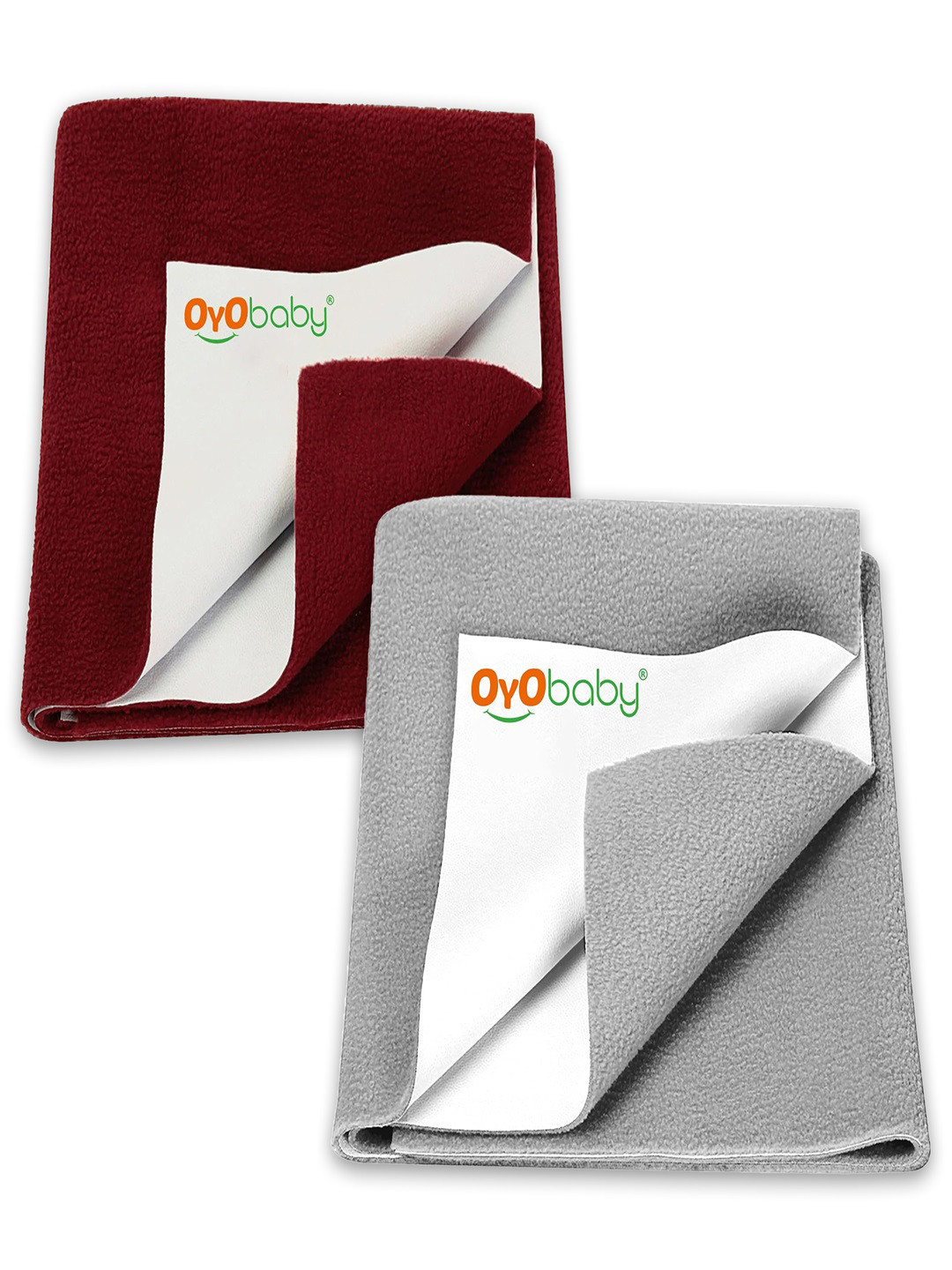 OyO Baby Pack of 2 Grey & Maroon Waterproof Dry sheet Polycotton Mattress Protector