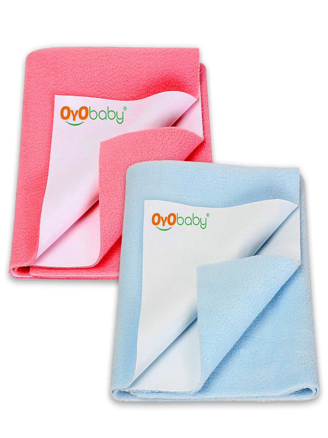 OyO Baby Pack of 2 Blue & Salmon Rose Waterproof Dry sheet Polycotton Mattress Protector