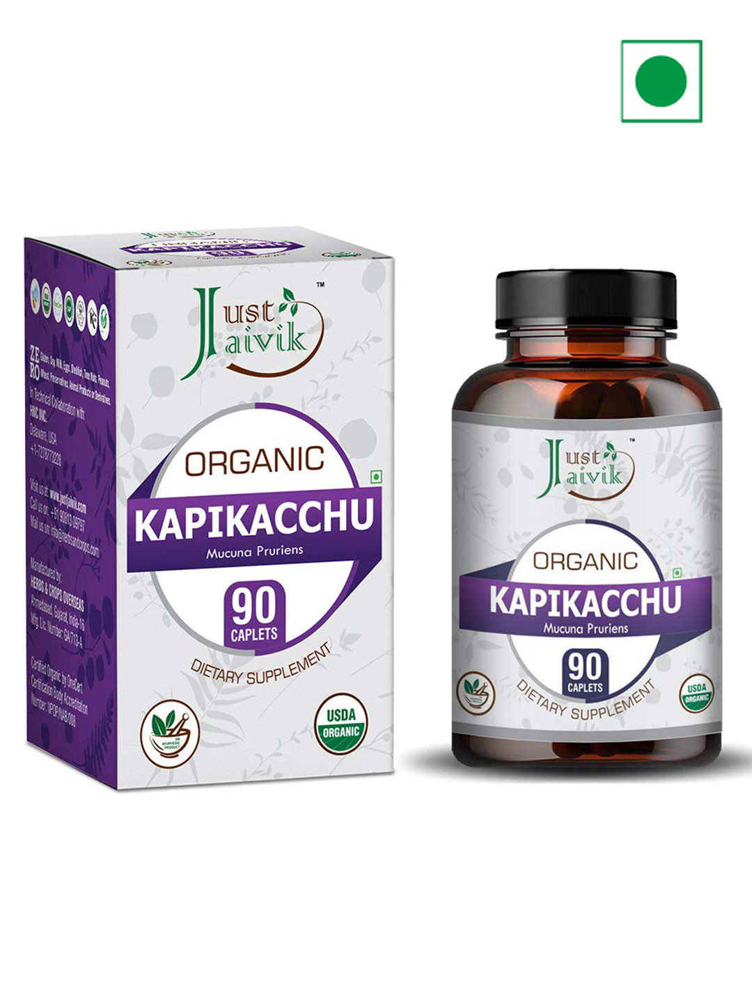 Just Jaivik Organic Kapikacchu Dietary Supplement Tablets - 90 Tablets