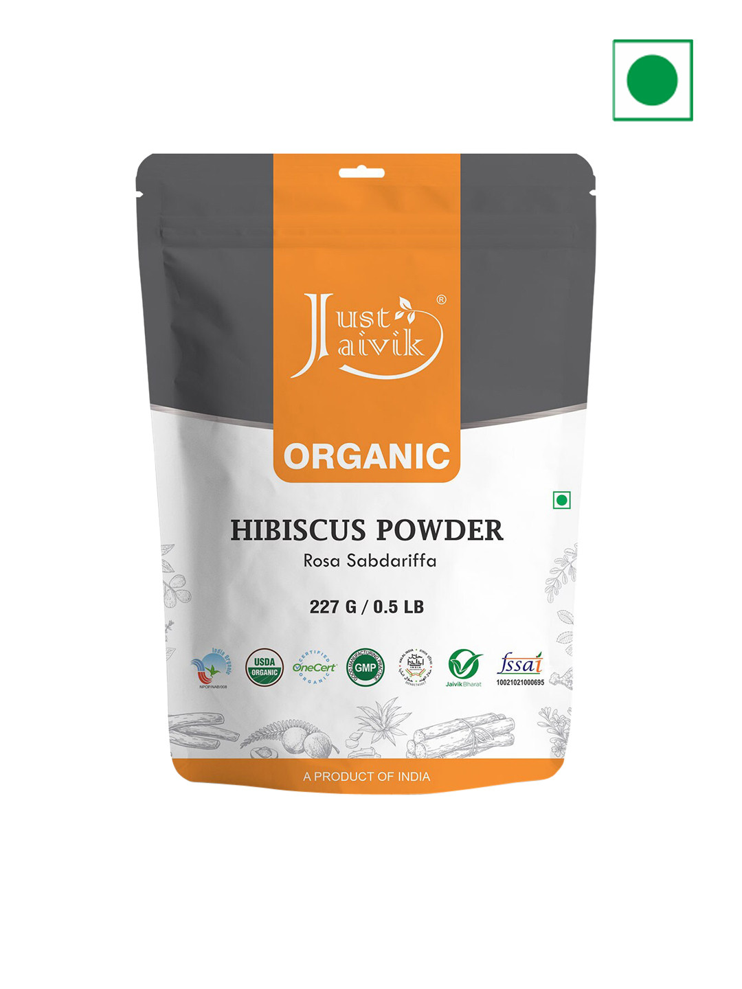 Just Jaivik Organic Hibiscus Flower Powder For Hair Care & Skin Care - 227g
