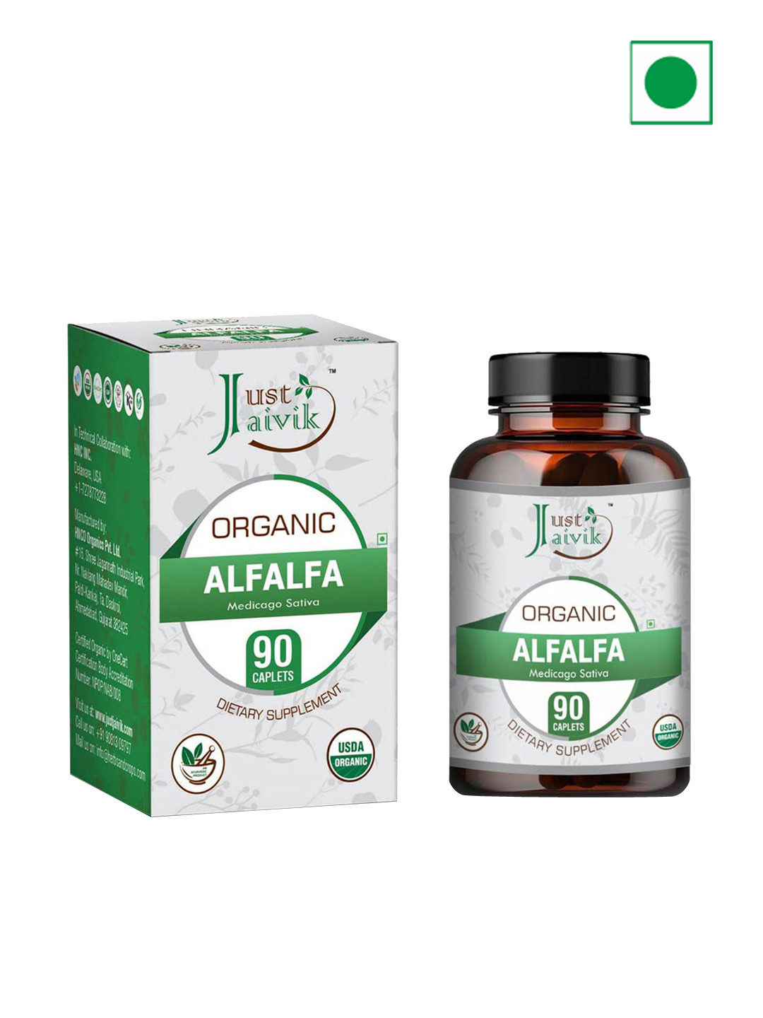 Just Jaivik Organic Alfalfa Tablets As Dietary Supplements - 750mg - 90 Tablets