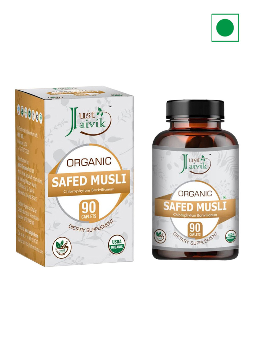 Just Jaivik Organic Safed Musli Tablets - 750mg - 90 Tablets