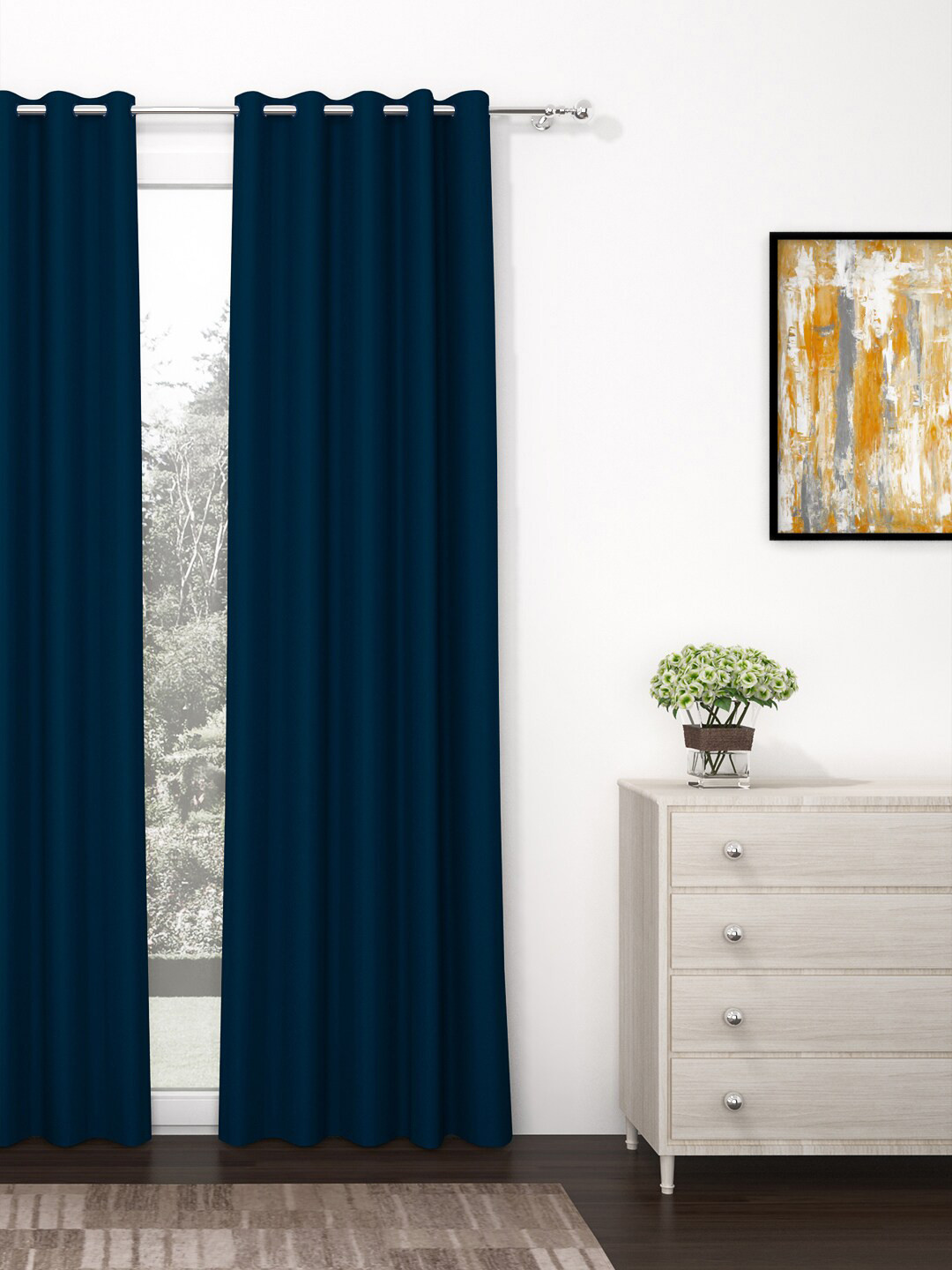 Story@home Teal Blue Black Out Long Door Curtain