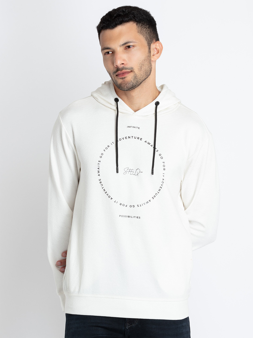 Status Quo Typography Printed Lightweight Hooded Cotton Sweatshirt