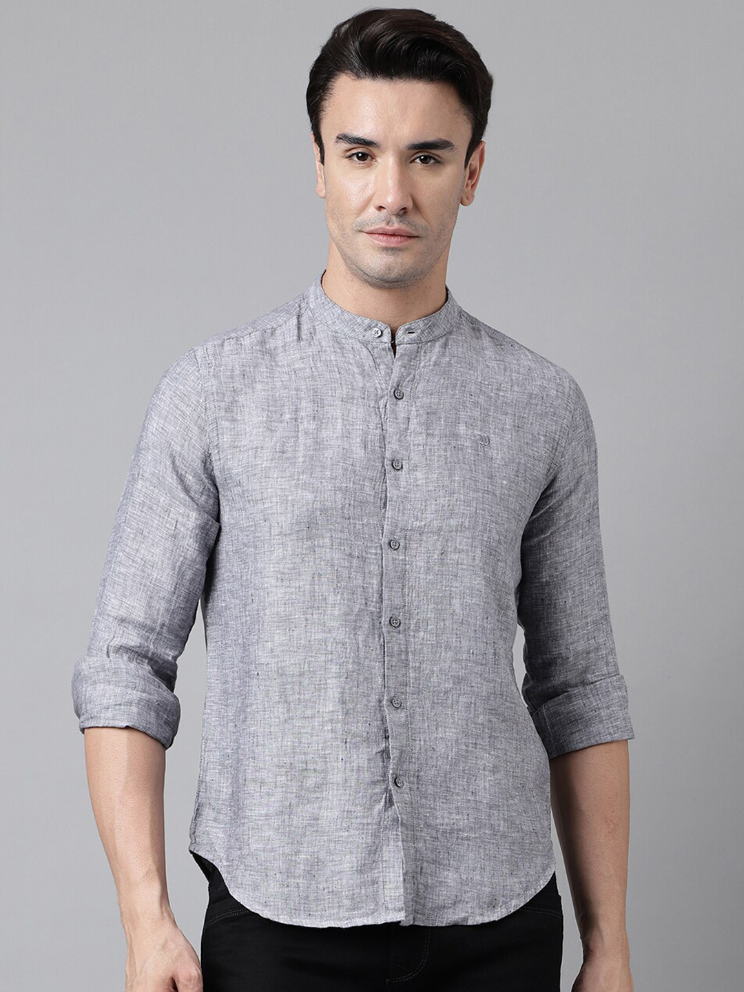 Woods Band Collar Linen Casual Shirt