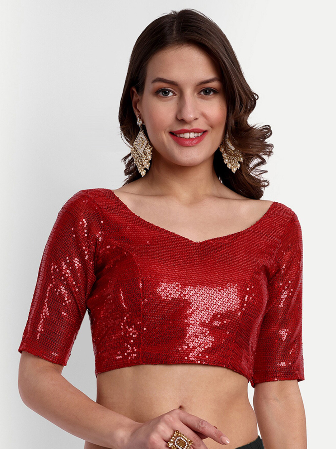 SAZRIKA Embellished Sequinned Georgette Saree Blouse