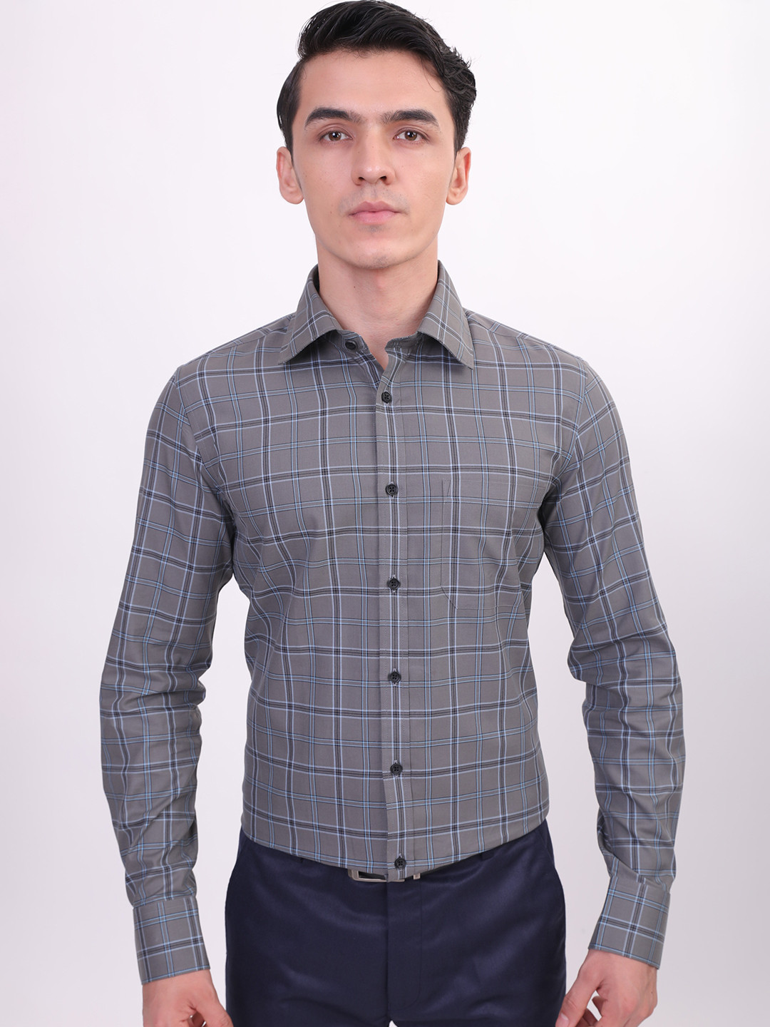 LOUIS STITCH Comfort Windoepane Checked Cotton Formal Shirt