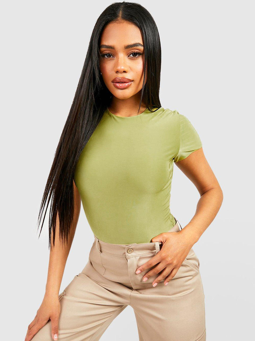 Boohoo Double Layer Slinky Short Sleeve Bodysuit
