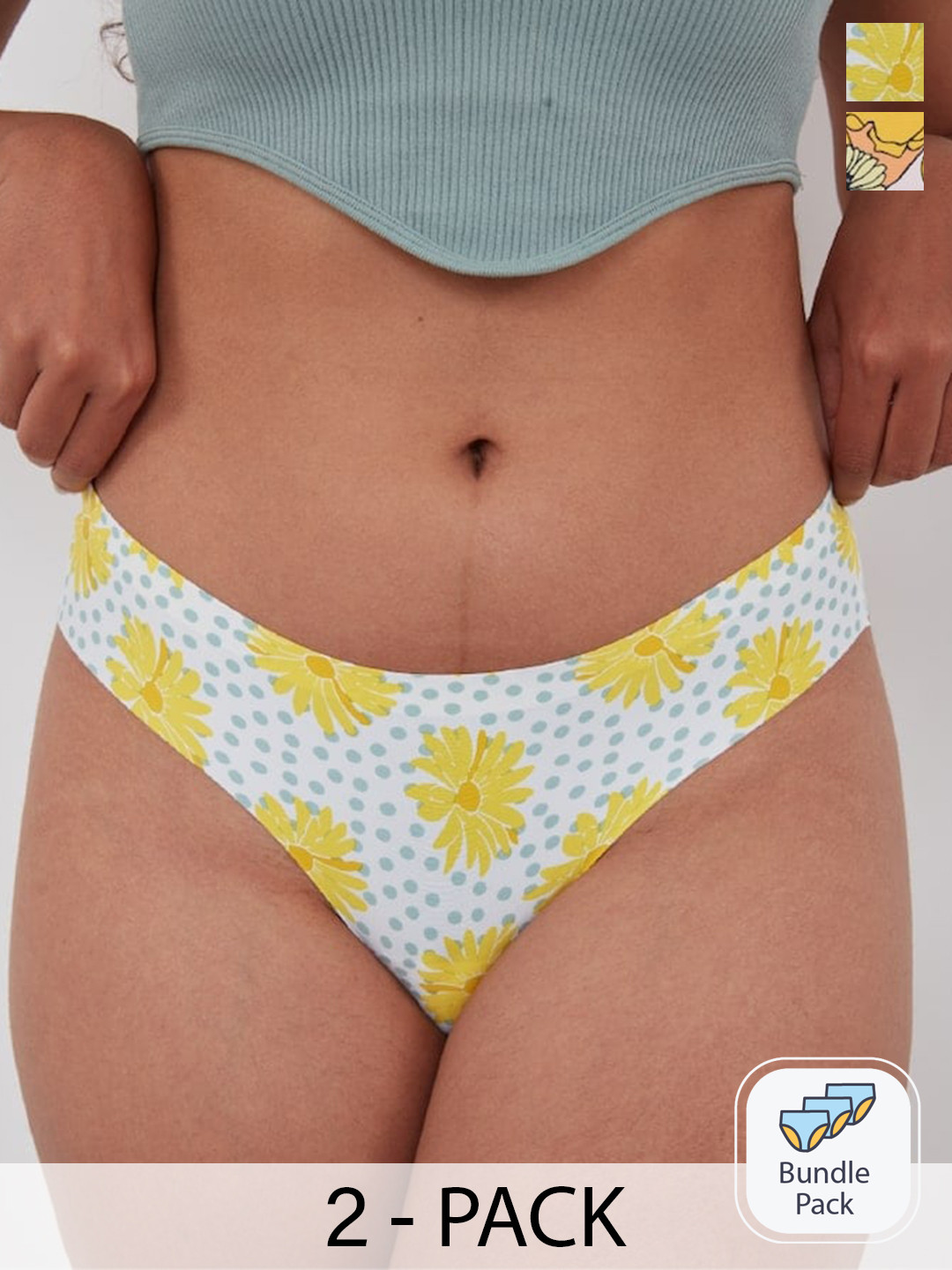 Big Little Lemons Pack Of 2 Printed Thong Briefs