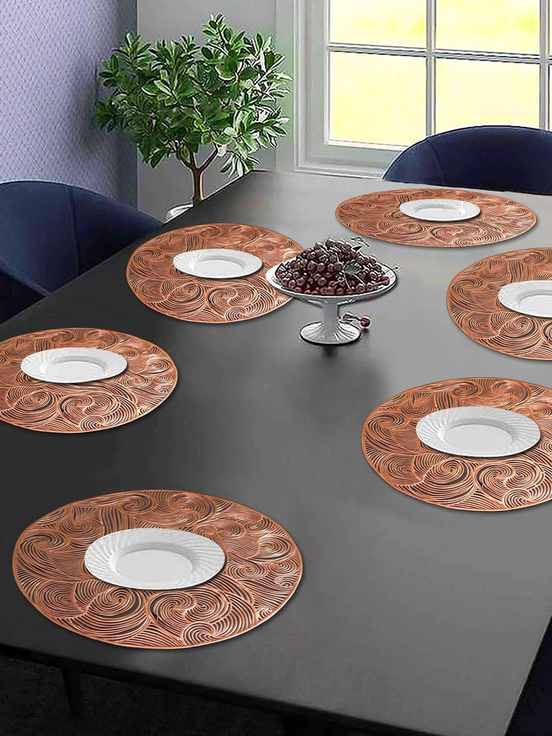 Dakshya Industries Beige 6 Pieces Textured Round Paisley Table Placemats