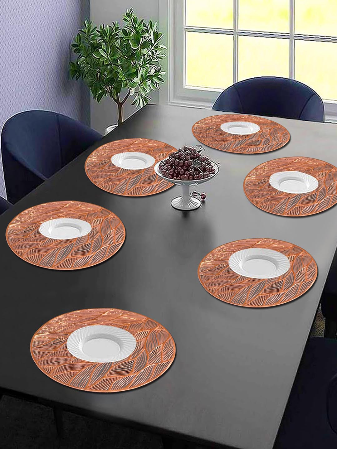 Dakshya Industries 6-Pcs Copper-Toned Textured Round Table Placemats