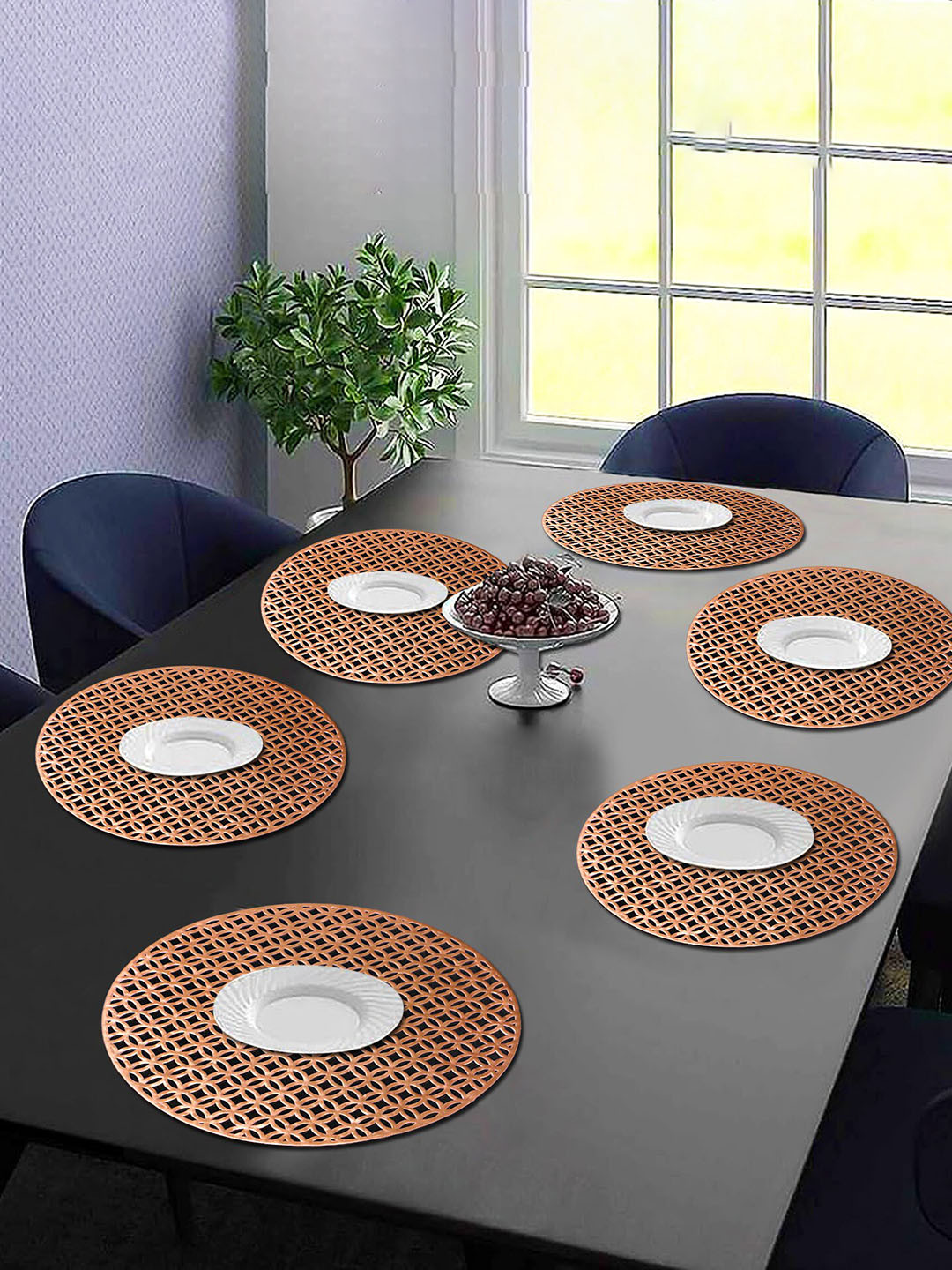 Dakshya Industries 6-Pcs Copper-Toned Textured Round Table Placemats