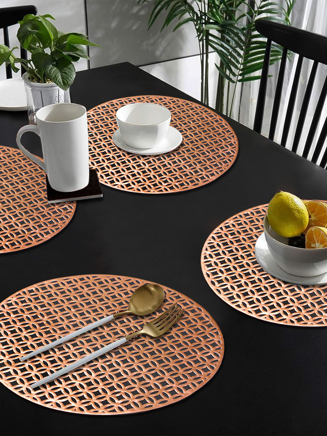 Dakshya Industries 4-Pcs Copper-Toned Textured Round Table Placemats